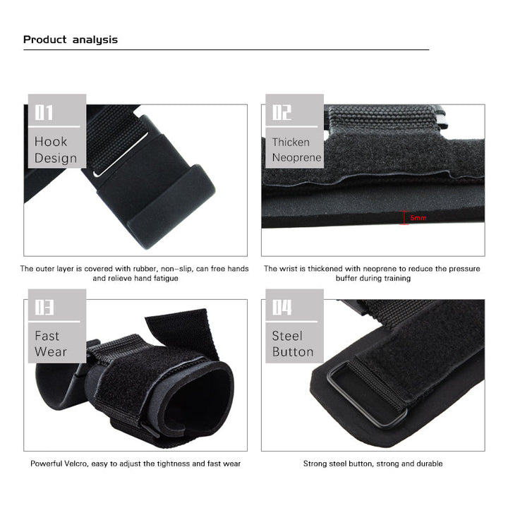 Premium Weight Lifting Hook Grips Wrist Wraps Steel Hooks Non Slip Lifting Straps Adjustable Gym Training Hooks for Deadlift Pull Ups Fitness Pair