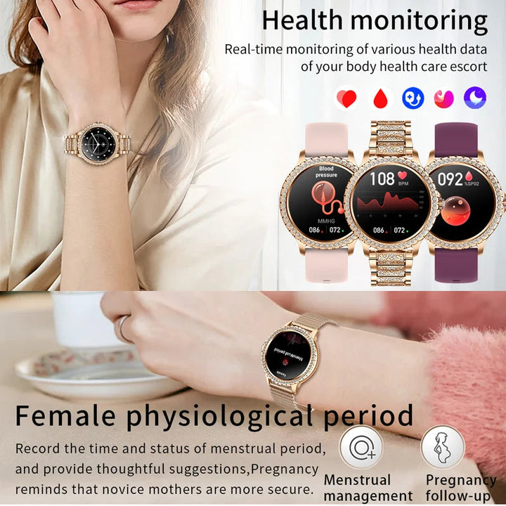 Premium Women Smartwatch Bluetooth Calling 1.32 Inch HD 360x360 IP67 Fitness Tracker Heart Rate Sleep Activity Tracker for iOS Android Daily Use