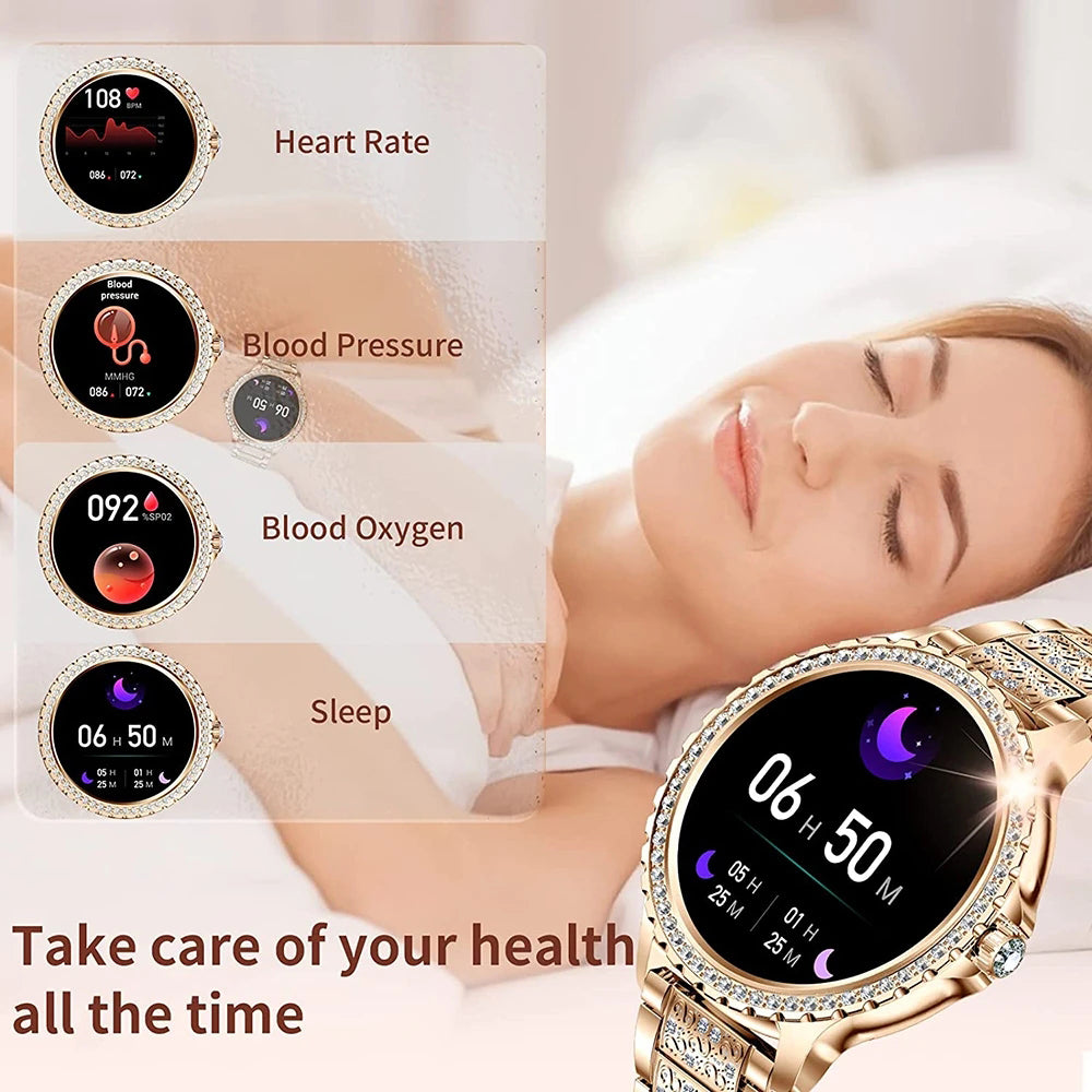 Premium Women Smartwatch Bluetooth Calling 1.32 Inch HD 360x360 IP67 Fitness Tracker Heart Rate Sleep Activity Tracker for iOS Android Daily Use