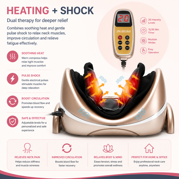 Premium Neck Massage Pillow with Heat & Vibration, 7 Modes, Cervical Traction Device for Pain Relief & Spine Alignment – Adjustable Heating, 3D Airbag Massage