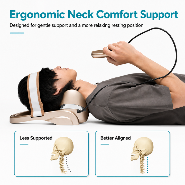 Premium Neck Massage Pillow with Heat & Vibration, 7 Modes, Cervical Traction Device for Pain Relief & Spine Alignment – Adjustable Heating, 3D Airbag Massage