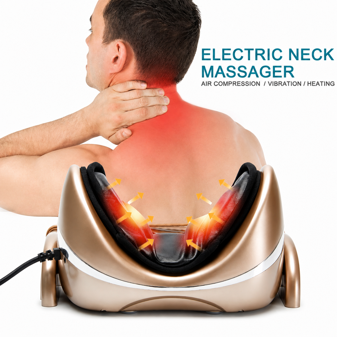Premium Neck Massage Pillow with Heat & Vibration, 7 Modes, Cervical Traction Device for Pain Relief & Spine Alignment – Adjustable Heating, 3D Airbag Massage