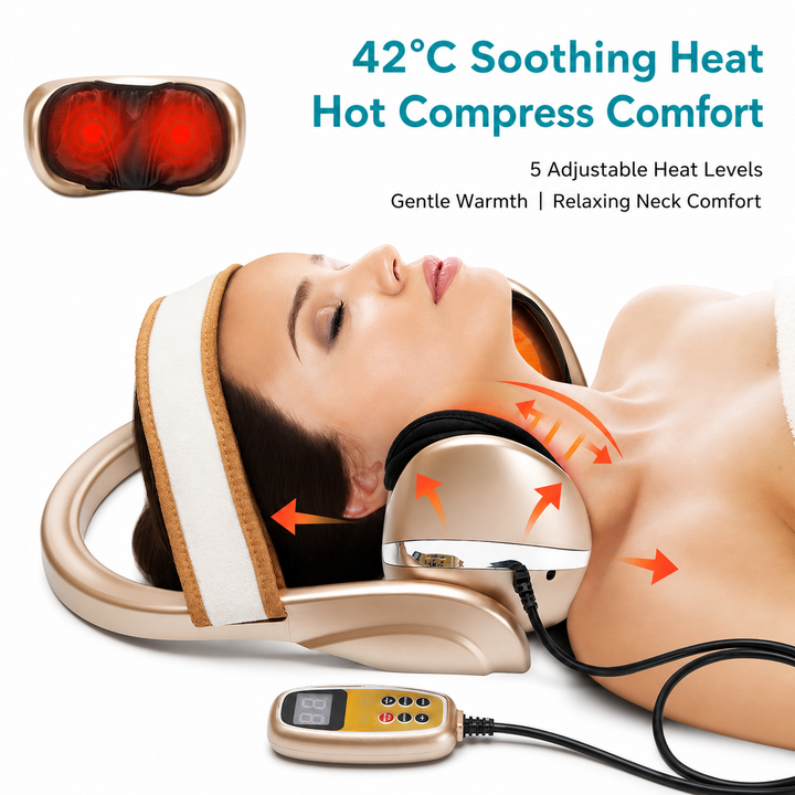 Premium Neck Massage Pillow with Heat & Vibration, 7 Modes, Cervical Traction Device for Pain Relief & Spine Alignment – Adjustable Heating, 3D Airbag Massage