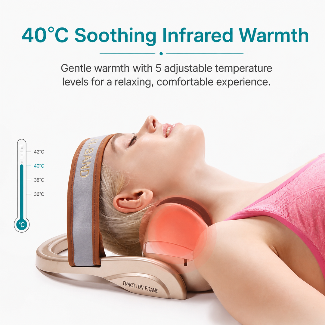 Premium Neck Massage Pillow with Heat & Vibration, 7 Modes, Cervical Traction Device for Pain Relief & Spine Alignment – Adjustable Heating, 3D Airbag Massage