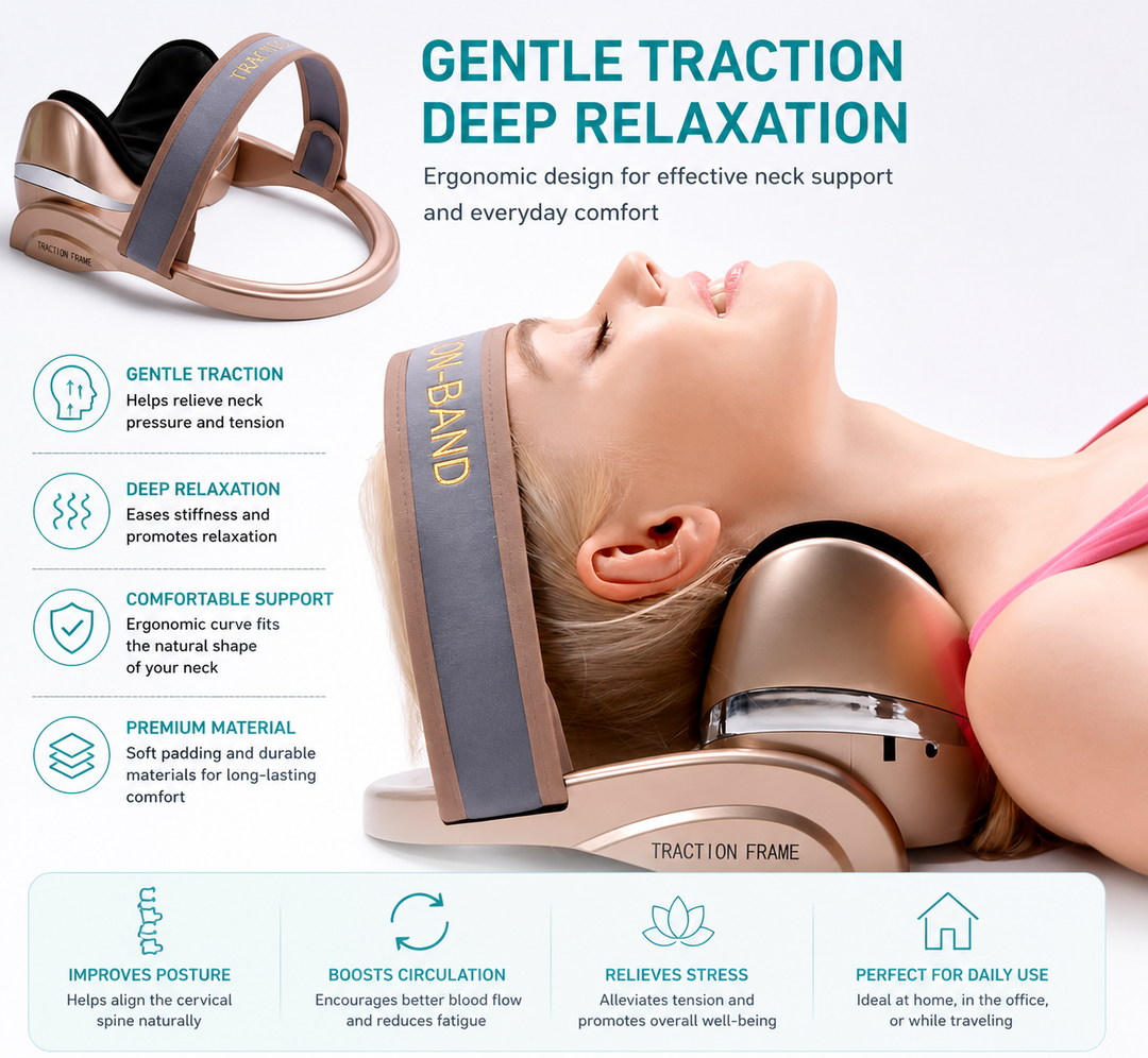 Premium Neck Massage Pillow with Heat & Vibration, 7 Modes, Cervical Traction Device for Pain Relief & Spine Alignment – Adjustable Heating, 3D Airbag Massage