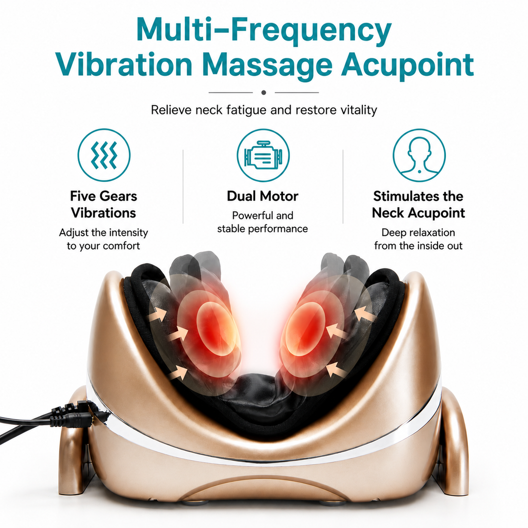 Premium Neck Massage Pillow with Heat & Vibration, 7 Modes, Cervical Traction Device for Pain Relief & Spine Alignment – Adjustable Heating, 3D Airbag Massage