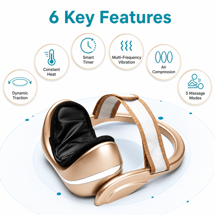 Premium Neck Massage Pillow with Heat & Vibration, 7 Modes, Cervical Traction Device for Pain Relief & Spine Alignment – Adjustable Heating, 3D Airbag Massage
