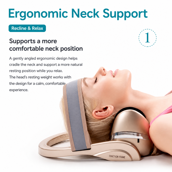 Premium Neck Massage Pillow with Heat & Vibration, 7 Modes, Cervical Traction Device for Pain Relief & Spine Alignment – Adjustable Heating, 3D Airbag Massage