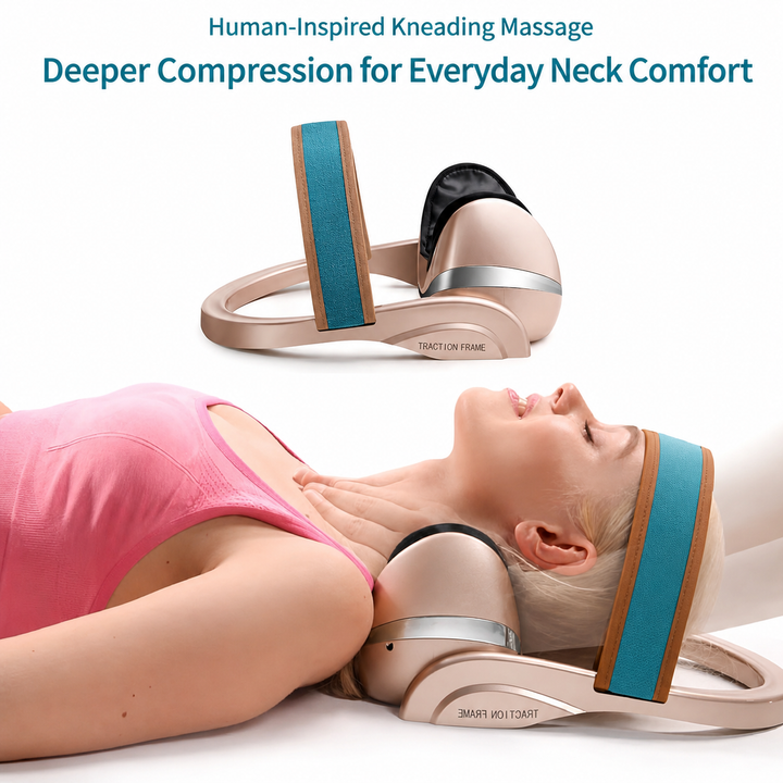 Premium Neck Massage Pillow with Heat & Vibration, 7 Modes, Cervical Traction Device for Pain Relief & Spine Alignment – Adjustable Heating, 3D Airbag Massage