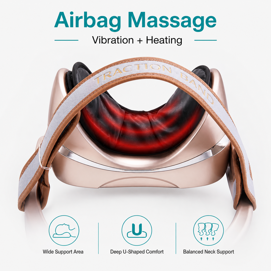 Premium Neck Massage Pillow with Heat & Vibration, 7 Modes, Cervical Traction Device for Pain Relief & Spine Alignment – Adjustable Heating, 3D Airbag Massage