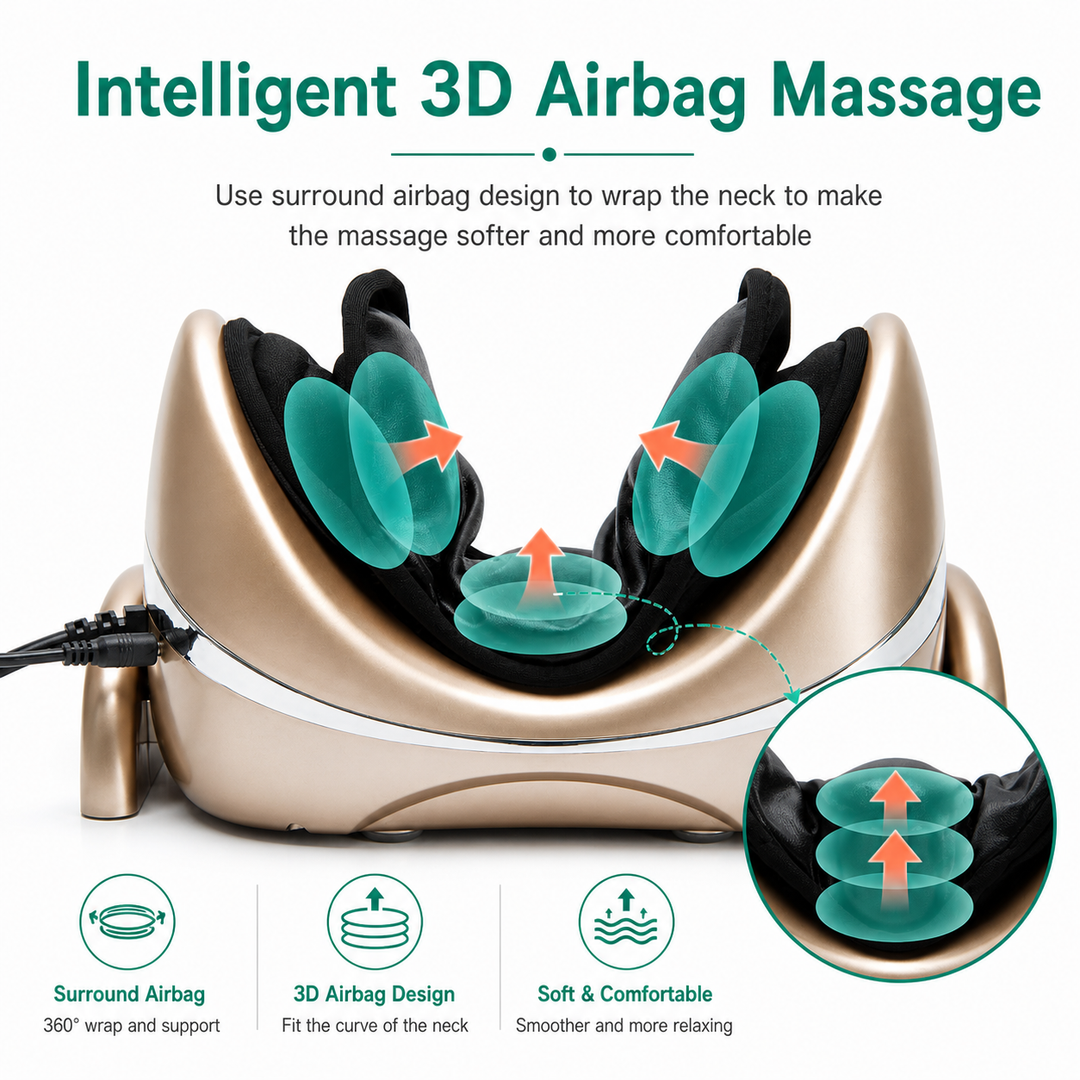 Premium Neck Massage Pillow with Heat & Vibration, 7 Modes, Cervical Traction Device for Pain Relief & Spine Alignment – Adjustable Heating, 3D Airbag Massage
