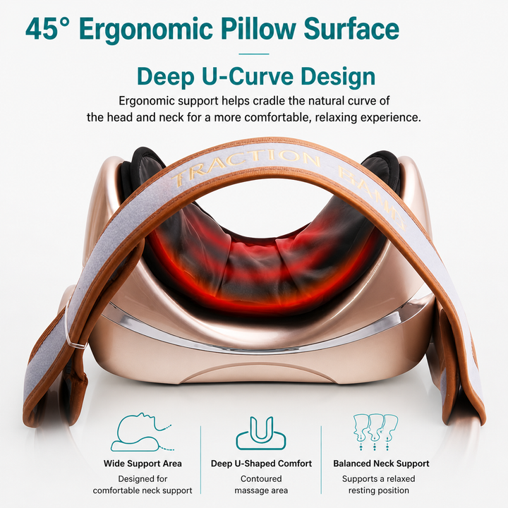 Premium Neck Massage Pillow with Heat & Vibration, 7 Modes, Cervical Traction Device for Pain Relief & Spine Alignment – Adjustable Heating, 3D Airbag Massage