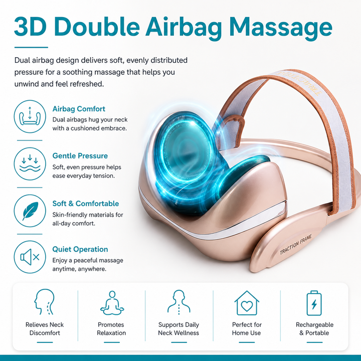 Premium Neck Massage Pillow with Heat & Vibration, 7 Modes, Cervical Traction Device for Pain Relief & Spine Alignment – Adjustable Heating, 3D Airbag Massage