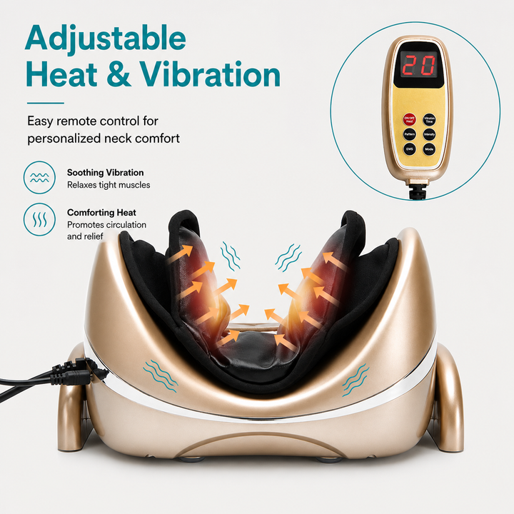 Premium Neck Massage Pillow with Heat & Vibration, 7 Modes, Cervical Traction Device for Pain Relief & Spine Alignment – Adjustable Heating, 3D Airbag Massage