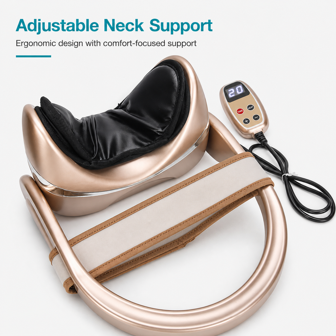 Premium Neck Massage Pillow with Heat & Vibration, 7 Modes, Cervical Traction Device for Pain Relief & Spine Alignment – Adjustable Heating, 3D Airbag Massage