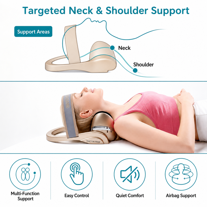 Premium Neck Massage Pillow with Heat & Vibration, 7 Modes, Cervical Traction Device for Pain Relief & Spine Alignment – Adjustable Heating, 3D Airbag Massage