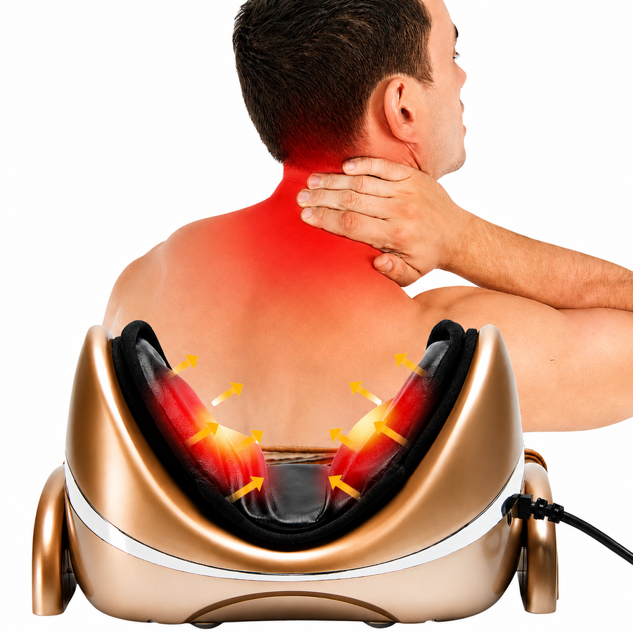 Premium Neck Massage Pillow with Heat & Vibration, 7 Modes, Cervical Traction Device for Pain Relief & Spine Alignment – Adjustable Heating, 3D Airbag Massage