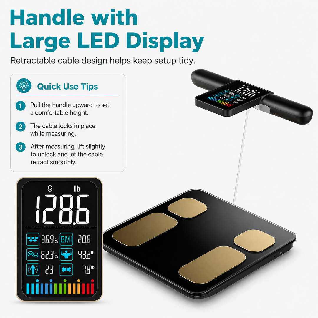 Premium Smart Body Composition Scale 8 Electrode Digital Weight Scale Bluetooth App Sync Body Fat Muscle Water BMI Tracker 180kg LCD Multi User