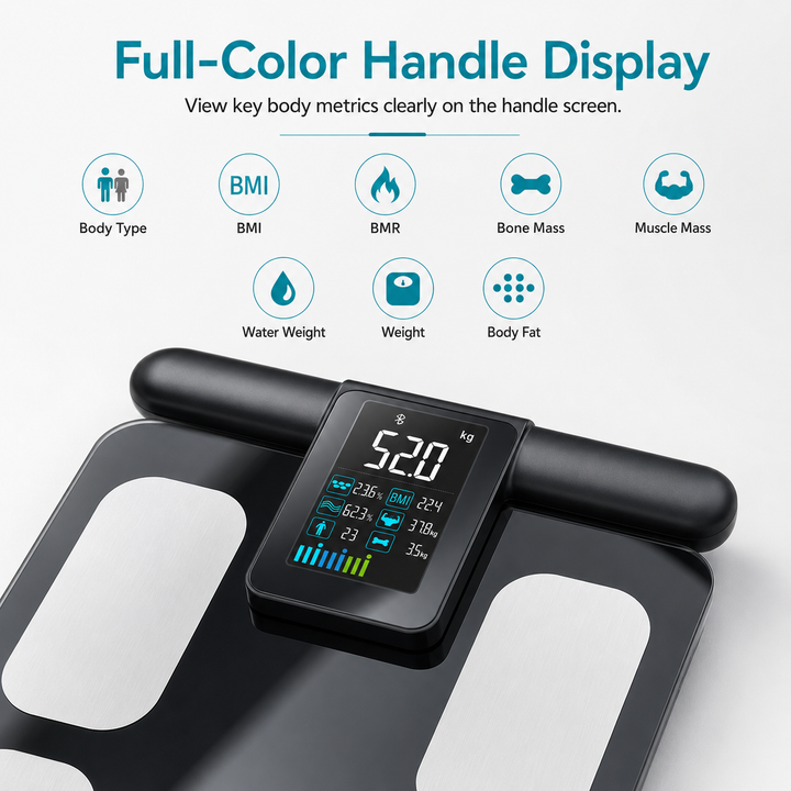 Premium Smart Body Composition Scale 8 Electrode Digital Weight Scale Bluetooth App Sync Body Fat Muscle Water BMI Tracker 180kg LCD Multi User