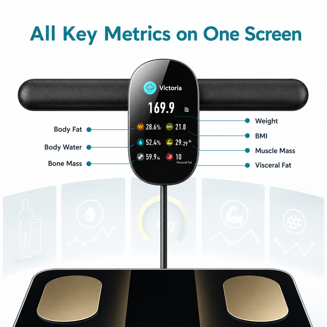 Premium Smart Body Composition Scale 8 Electrode Digital Weight Scale Bluetooth App Sync Body Fat Muscle Water BMI Tracker 180kg LCD Multi User