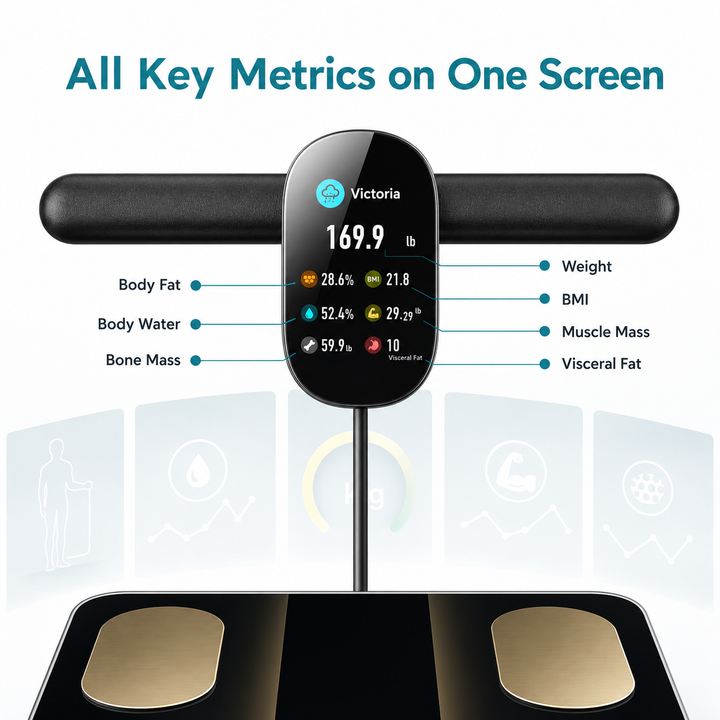Premium Smart Body Composition Scale 8 Electrode Digital Weight Scale Bluetooth App Sync Body Fat Muscle Water BMI Tracker 180kg LCD Multi User