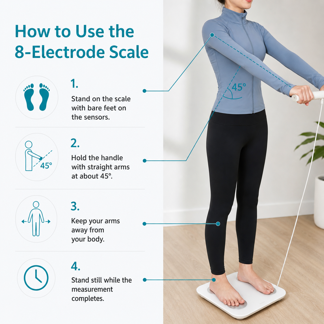 Premium Smart Body Composition Scale 8 Electrode Digital Weight Scale Bluetooth App Sync Body Fat Muscle Water BMI Tracker 180kg LCD Multi User