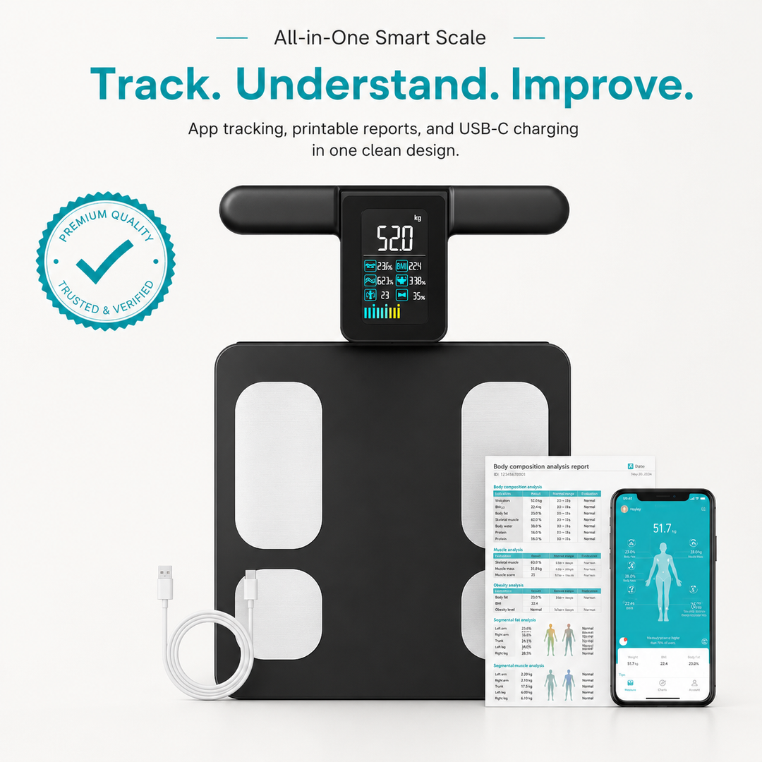 Premium Smart Body Composition Scale 8 Electrode Digital Weight Scale Bluetooth App Sync Body Fat Muscle Water BMI Tracker 180kg LCD Multi User
