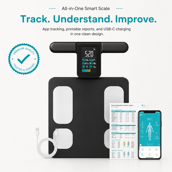 Premium Smart Body Composition Scale 8 Electrode Digital Weight Scale Bluetooth App Sync Body Fat Muscle Water BMI Tracker 180kg LCD Multi User