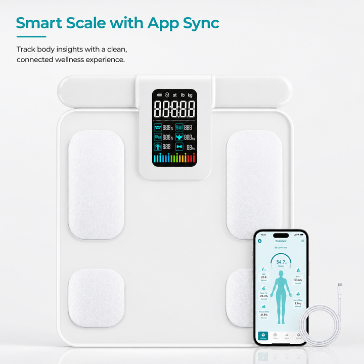 Premium Smart Body Composition Scale 8 Electrode Digital Weight Scale Bluetooth App Sync Body Fat Muscle Water BMI Tracker 180kg LCD Multi User