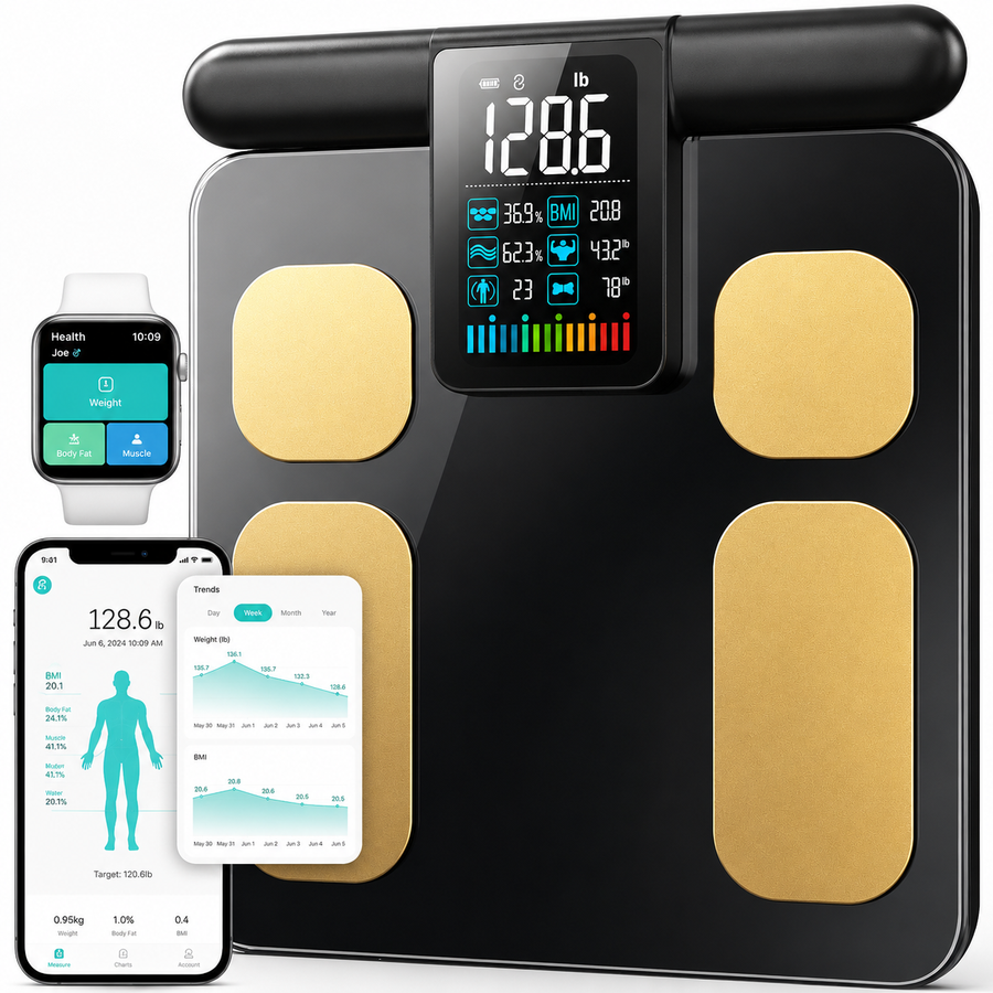 Premium Smart Body Composition Scale 8 Electrode Digital Weight Scale Bluetooth App Sync Body Fat Muscle Water BMI Tracker 180kg LCD Multi User