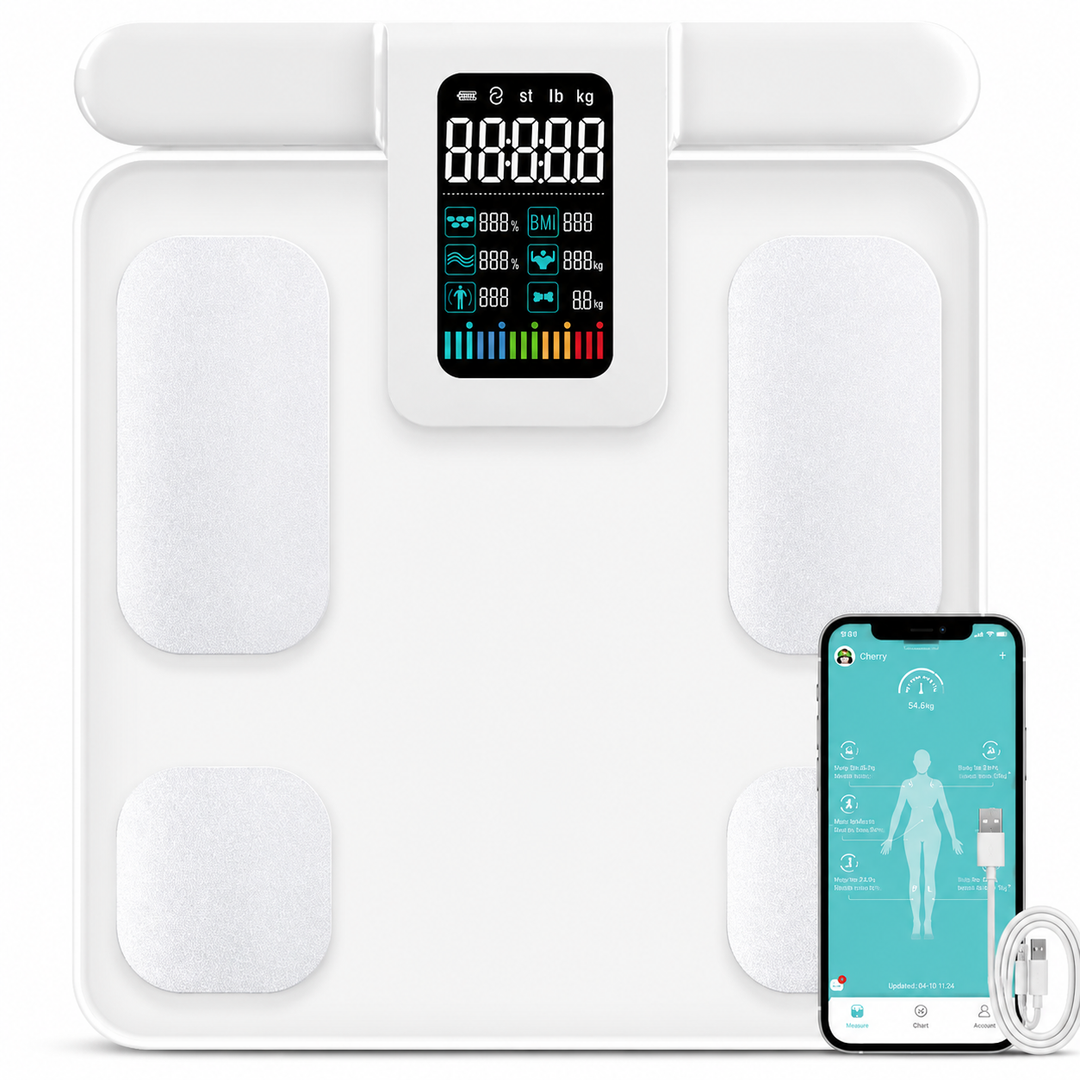 Premium Smart Body Composition Scale 8 Electrode Digital Weight Scale Bluetooth App Sync Body Fat Muscle Water BMI Tracker 180kg LCD Multi User