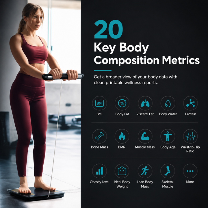 Premium Smart Body Composition Scale 8 Electrode Digital Weight Scale Bluetooth App Sync Body Fat Muscle Water BMI Tracker 180kg LCD Multi User