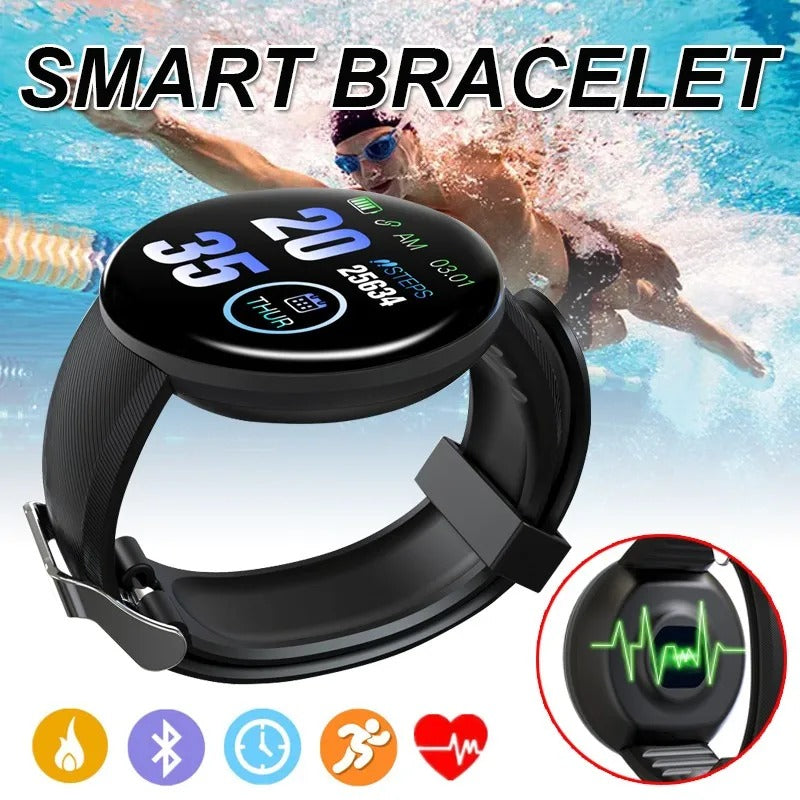 Premium D18 Smart Watch - Waterproof Fitness Tracker with Heart Rate, Blood Pressure, Oxygen Monitor, Call & Message Notifications, Compatible with Android & iOS - PhysioFitLab
