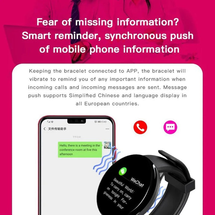 Premium D18 Smart Watch - Waterproof Fitness Tracker with Heart Rate, Blood Pressure, Oxygen Monitor, Call & Message Notifications, Compatible with Android & iOS - PhysioFitLab