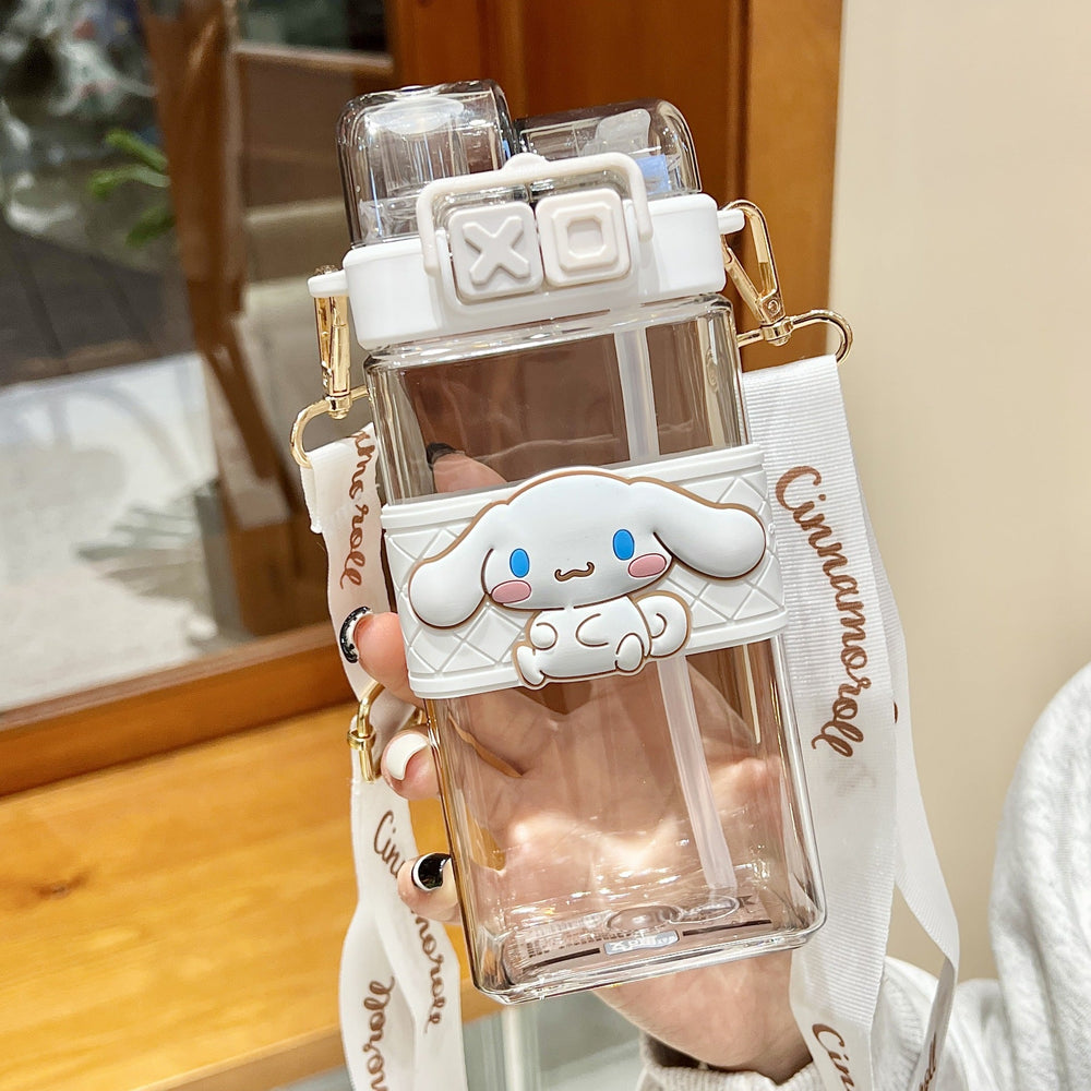 Premium Sanrio Cartoon Water Bottle – 520ML Double Drink Cup – Large Capacity Plastic Bottle for Students – Featuring Melody